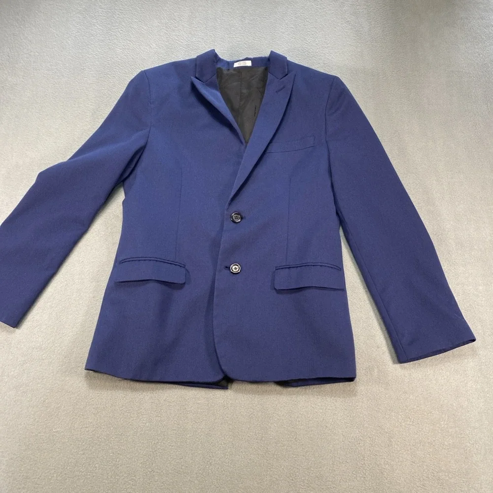 Calvin Klein Boys 14 Dress Suit Blue Blazer With Flat Front Pants Slash Pockets